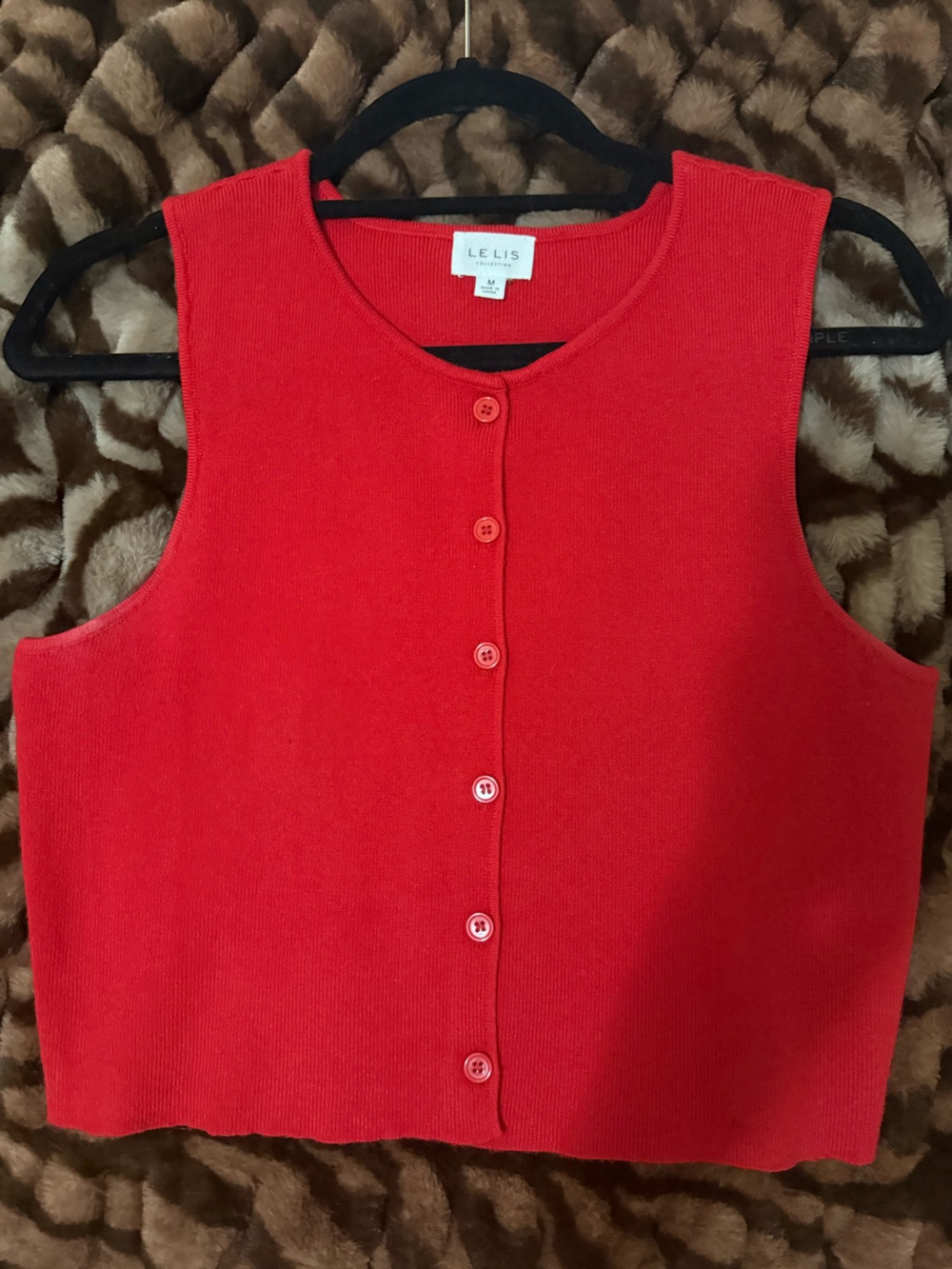 Le Lis Red Button-Front Sleeveless Knit Vest